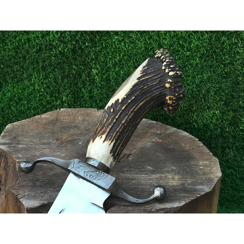 ALFARI D2 Bowie Knife Stag Antler Horn Large Crocodile Dundee Bowie Knife Fixed Blade Hunting Knife 1