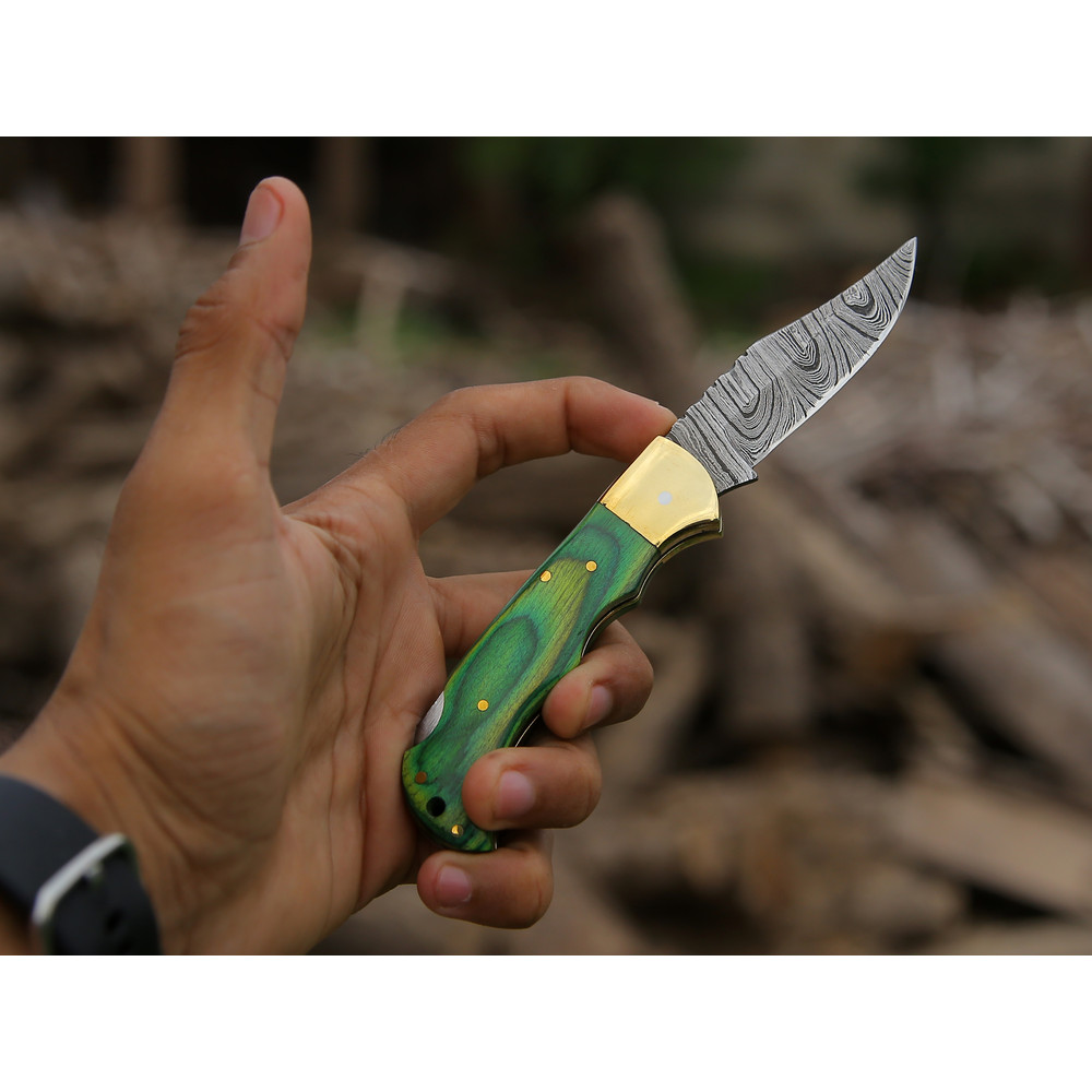 ALFARI Damascus Folding Pocket Knife For Men Deal For Camping Outdoor Hiking With Sheath Ideal For 2