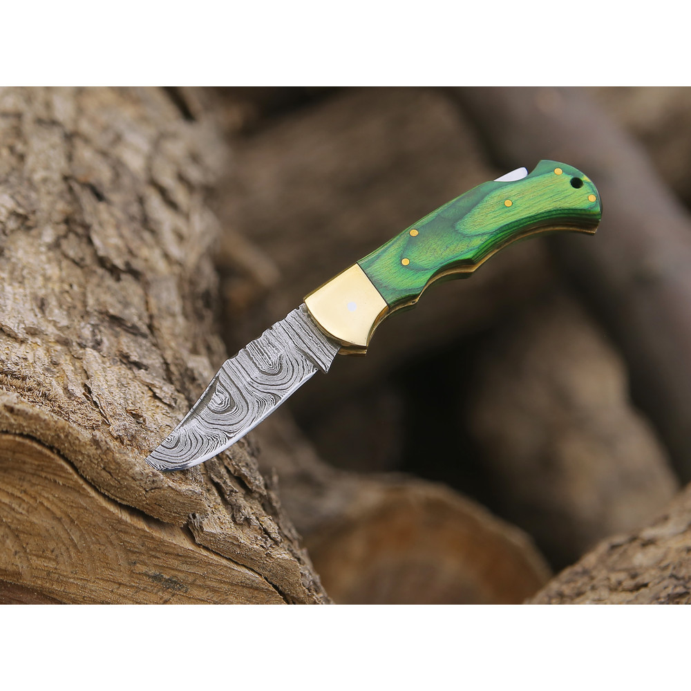 ALFARI Damascus Folding Pocket Knife For Men Deal For Camping Outdoor Hiking With Sheath Ideal For 3