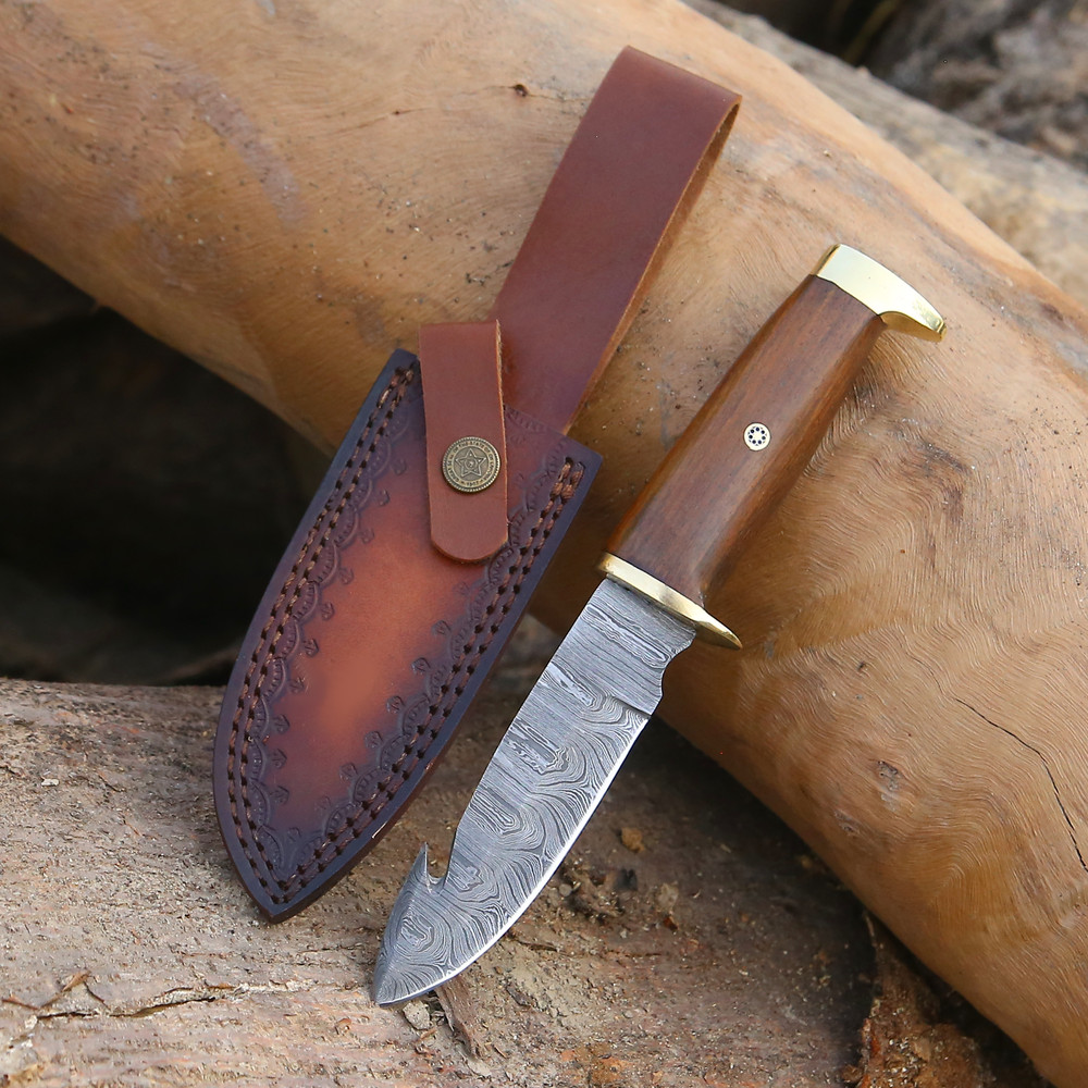 ALFARI Handmade Damascus Steel Fixed Blade Skinning Hunting Knife With Gut Hook Best For Outdoor Ca 1