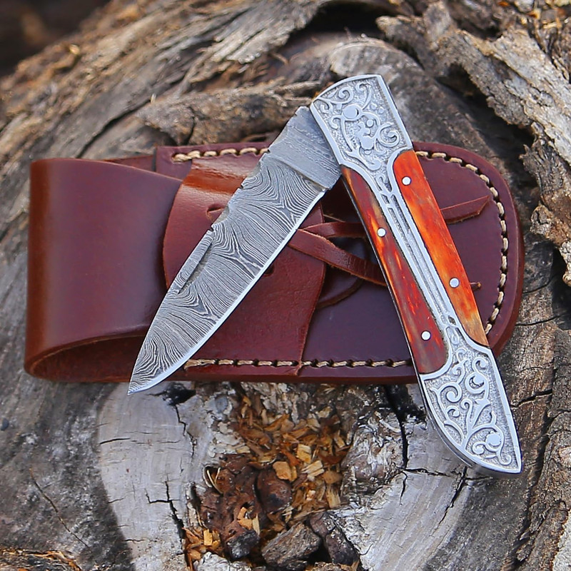 Damascus Pocket Folding Knife With Lockback Lightweight MultiTool For Camping Outdoor Hunting Survi 1