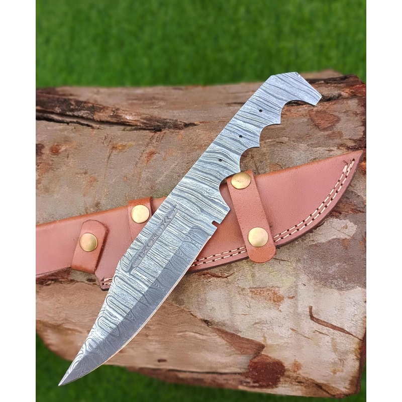 12 Inches Blank Blades Bowie Skinner HUNTING KNIVES MAKING FULL TANG BLADE Damascus Steel Blade W 0