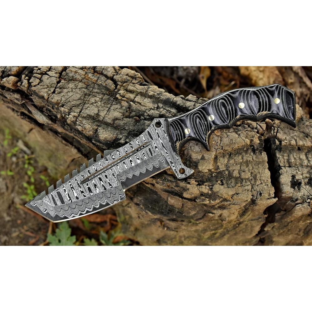 Tracker Knife Hunting Knife Full Tang Handmade Damascus Steel Sharp Edge EDC Camping Knife Ideal Gr 2