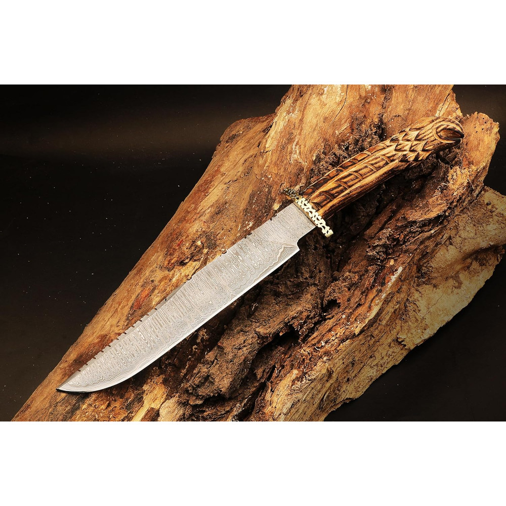 16Inch Premium Handcrafted Damascus Steel Hunting Knife Edge EDC Camping Knife Ideal ASHA WOOD HAND 0