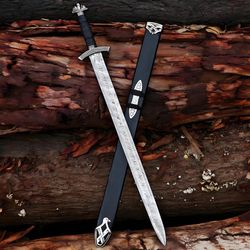 alfari 38 inches damascus steel sword viking double edge sword with sheath, handmade barbarian sword unique norse sword,