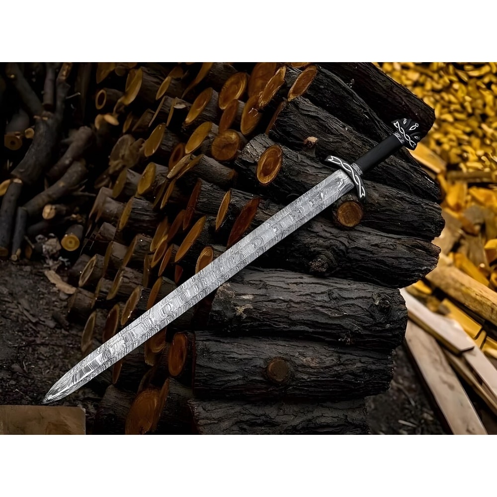 ALFARI 38 Inches Damascus Steel Sword Viking Double Edge Sword With Sheath Handmade Barbarian Sword 1