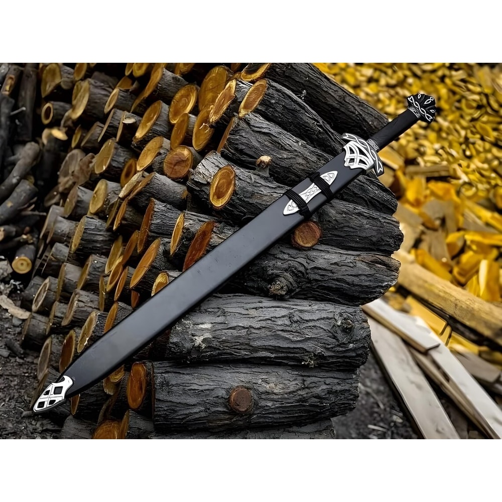 ALFARI 38 Inches Damascus Steel Sword Viking Double Edge Sword With Sheath Handmade Barbarian Sword 2