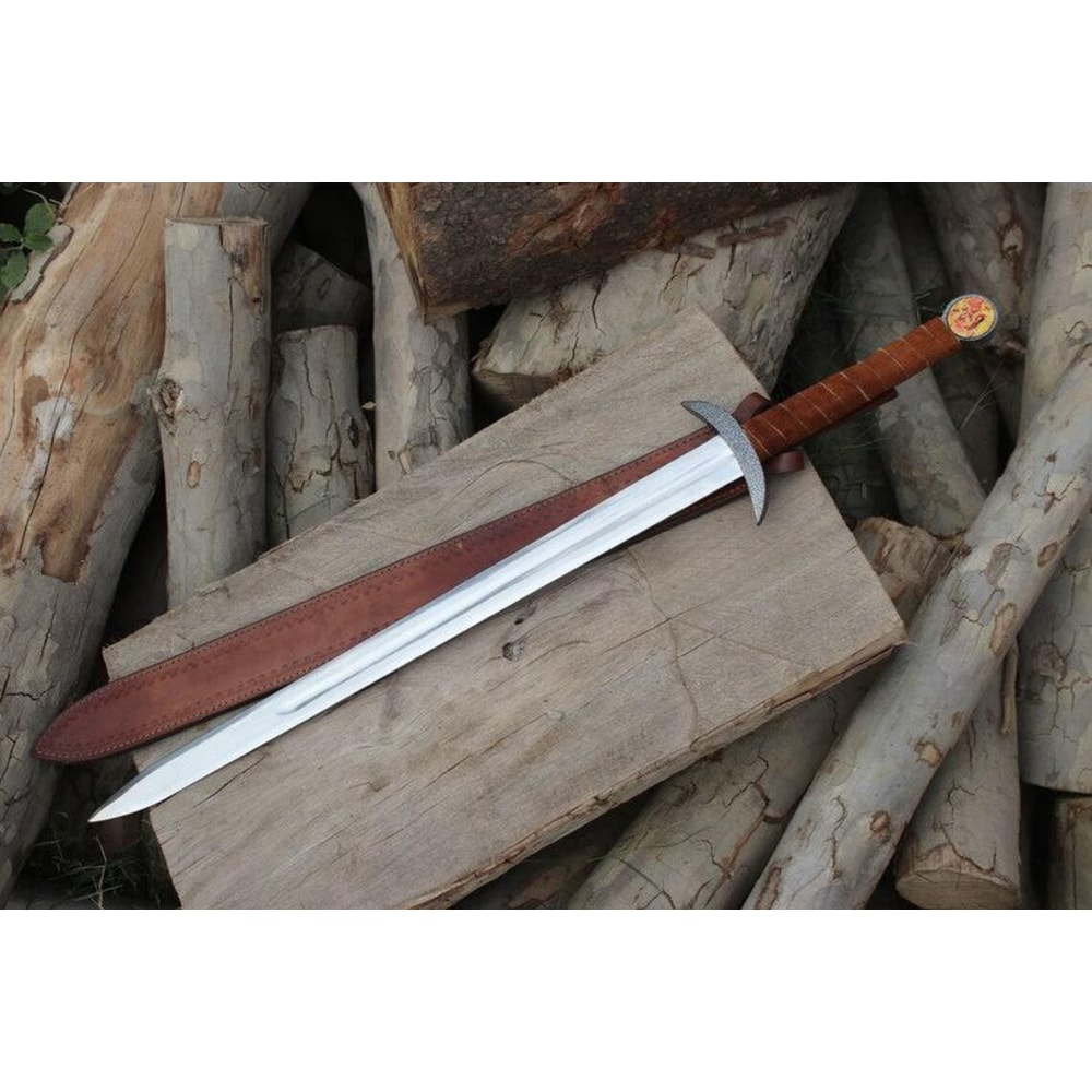 ALFARI 38 Inches Damascus Steel Sword Viking Double Edge Sword With Sheath Handmade Barbarian Sword 0