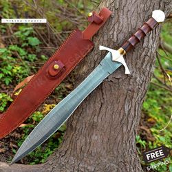 alfari 24 inches damascus steel sword viking double edge sword with sheath handmade barbarian sword unique norse sword,