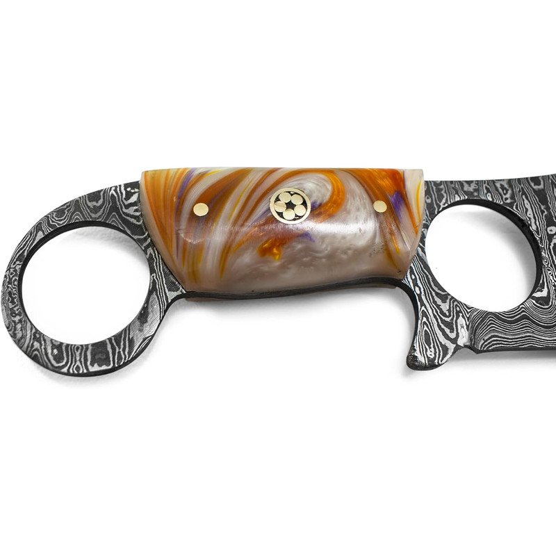 Damascus Steel Mini Cleaver Fixed Blade Pocket Knife Acrylic Handle With Sheath Kitchen Outdoors 2