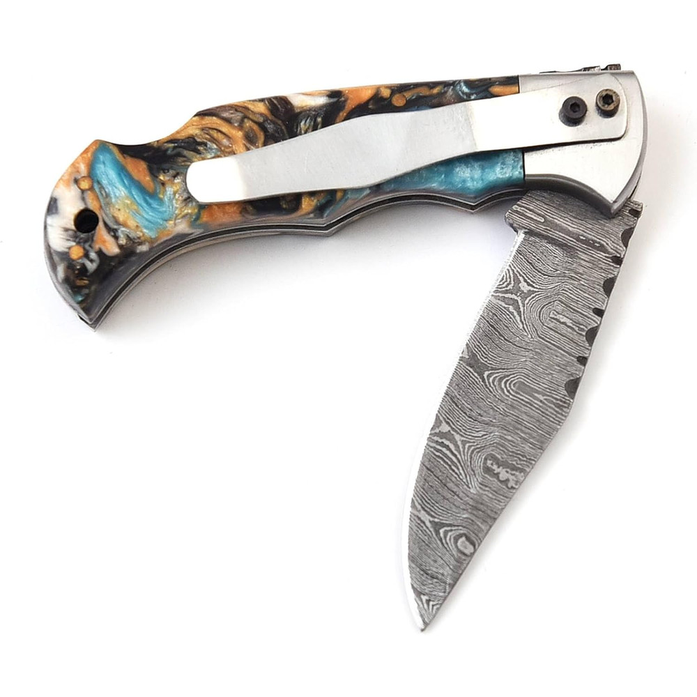 ALFARI Damascus Folding Pocket Knife For Men Deal For Camping Outdoor Hiking With Sheath Ideal For  1