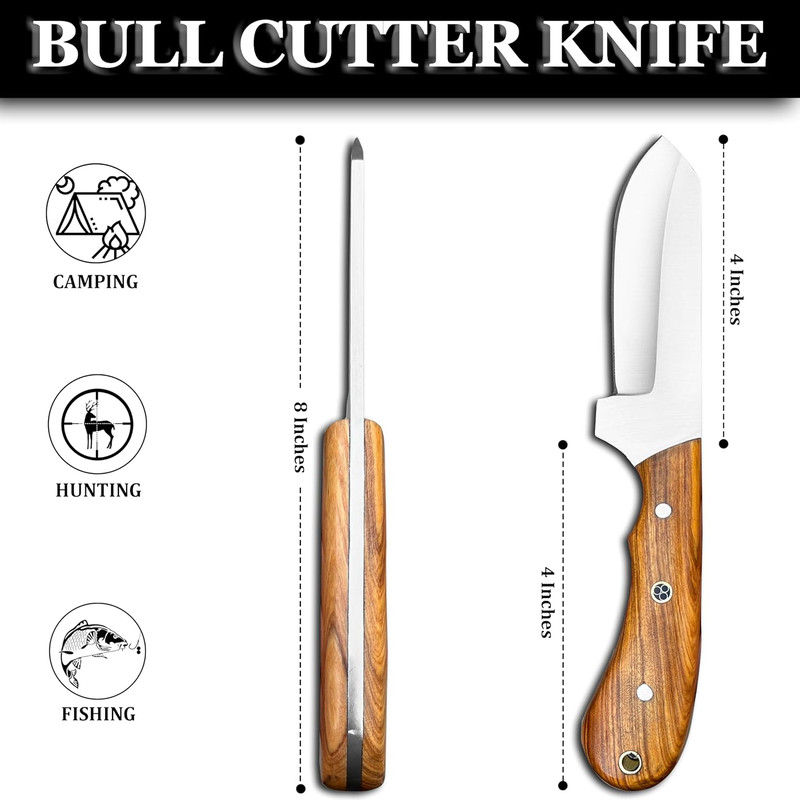 Handmade Damascus Bull Cutter Knife EDC Fixed Blade Hunting Knife For Skinning Camping Bushcrafting 1