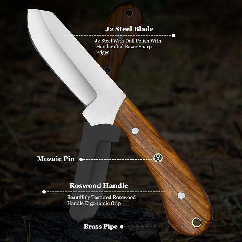 Handmade Damascus Bull Cutter Knife EDC Fixed Blade Hunting Knife For Skinning Camping Bushcrafting 2