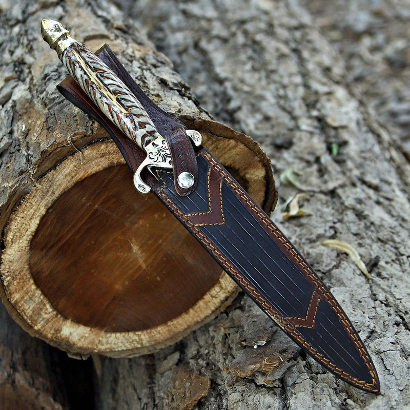 ALFARI D2 Dagger Knife Large Fixed Blade Knife With Leather Sheath Fixed Blade Knife With Sheath Bo 2