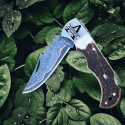 copper damascus personalized pocket knife set groomsmen gift folding knife fish camping gift for boyfriend, thanksgiving