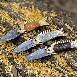 damascus personalized pocket knife set groomsmen gift folding knife camping gift for boyfriend, thanksgiving