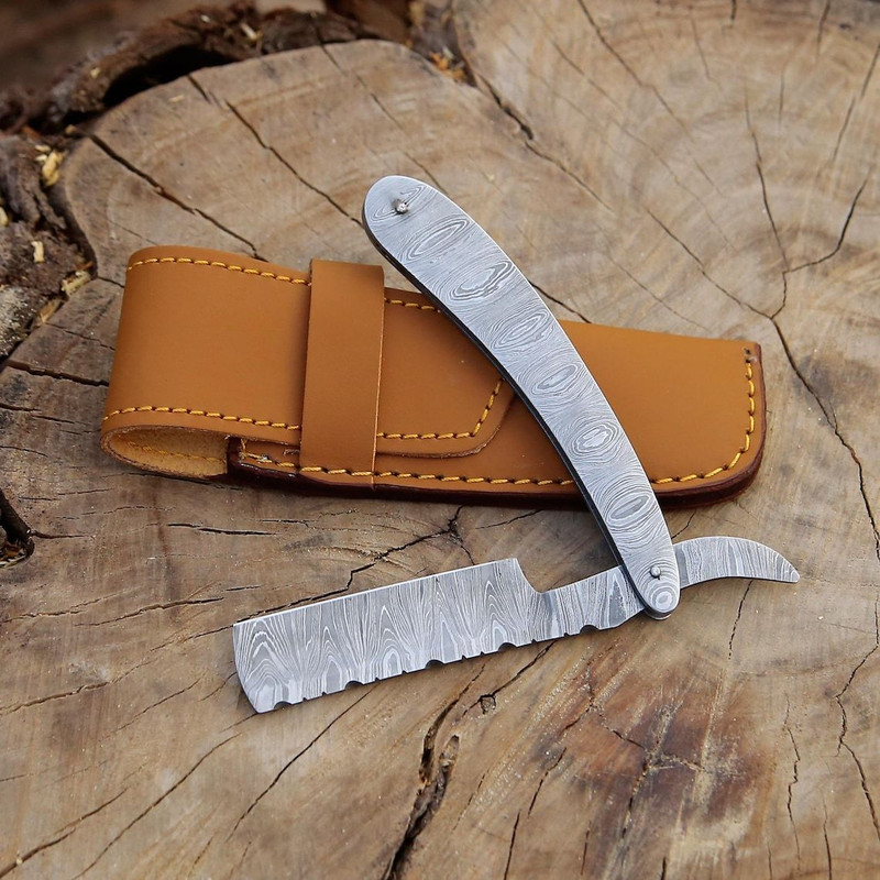 Handmade Damascus Steel Personalized Straight Razor Groomsman Gift With Shaving Ready Classic Barbe 4