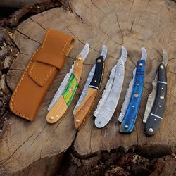 handmade damascus personalized straight razor set groomsman gift with shaving ready classic barber blade thanksgiving