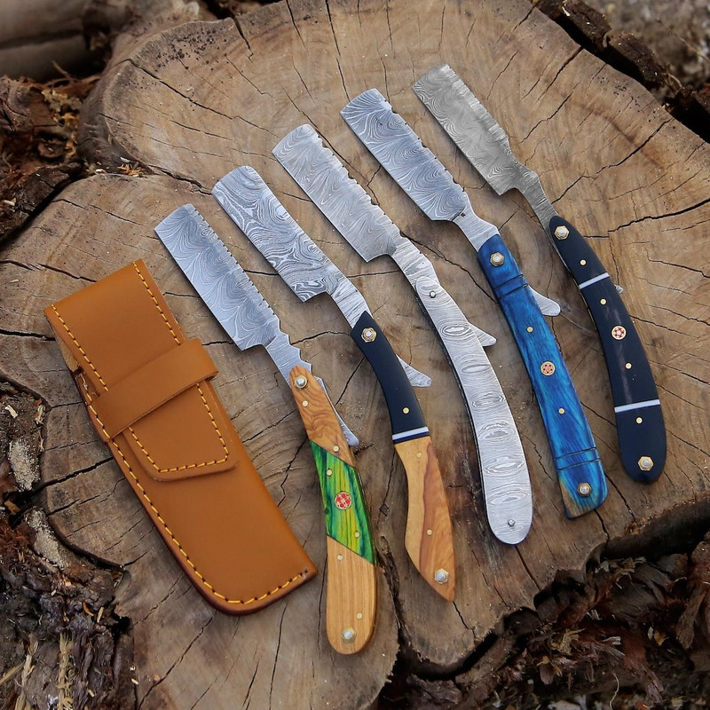 Handmade Damascus Personalized Straight Razor Set Groomsman Gift With Shaving Ready Classic Barber  1
