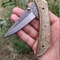 Custom Handmade 10Inches Damascus Steel Folding Knife With Leather Sheath Totally Handmade Engraved 0