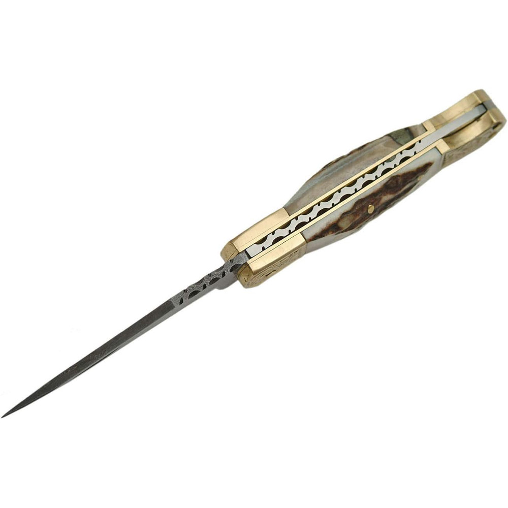 Damascus Steel Fancy Folding Knife With Stag Handle Damascus Steel Knife Camping Gift For Boyfriend 1