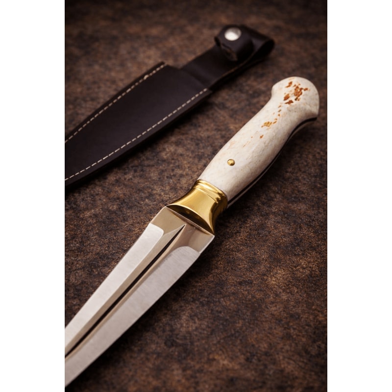 Handmade Hunting Knife 4116 Stainless Steel Deer Antler Handle Full Tang Outdoor Knife With Leather 1
