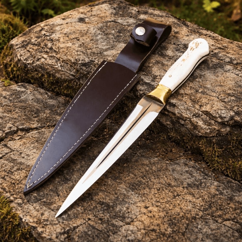 Handmade Hunting Knife 4116 Stainless Steel Deer Antler Handle Full Tang Outdoor Knife With Leather 0