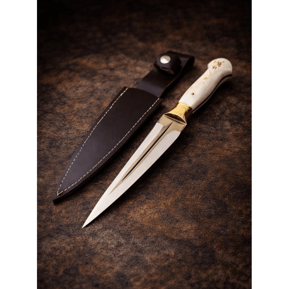Handmade Hunting Knife 4116 Stainless Steel Deer Antler Handle Full Tang Outdoor Knife With Leather 3