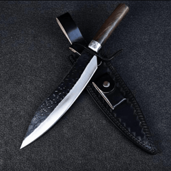locke inspired hand-forged bowie replica handmade carbon steel display prop wood handle piece with leather sheath