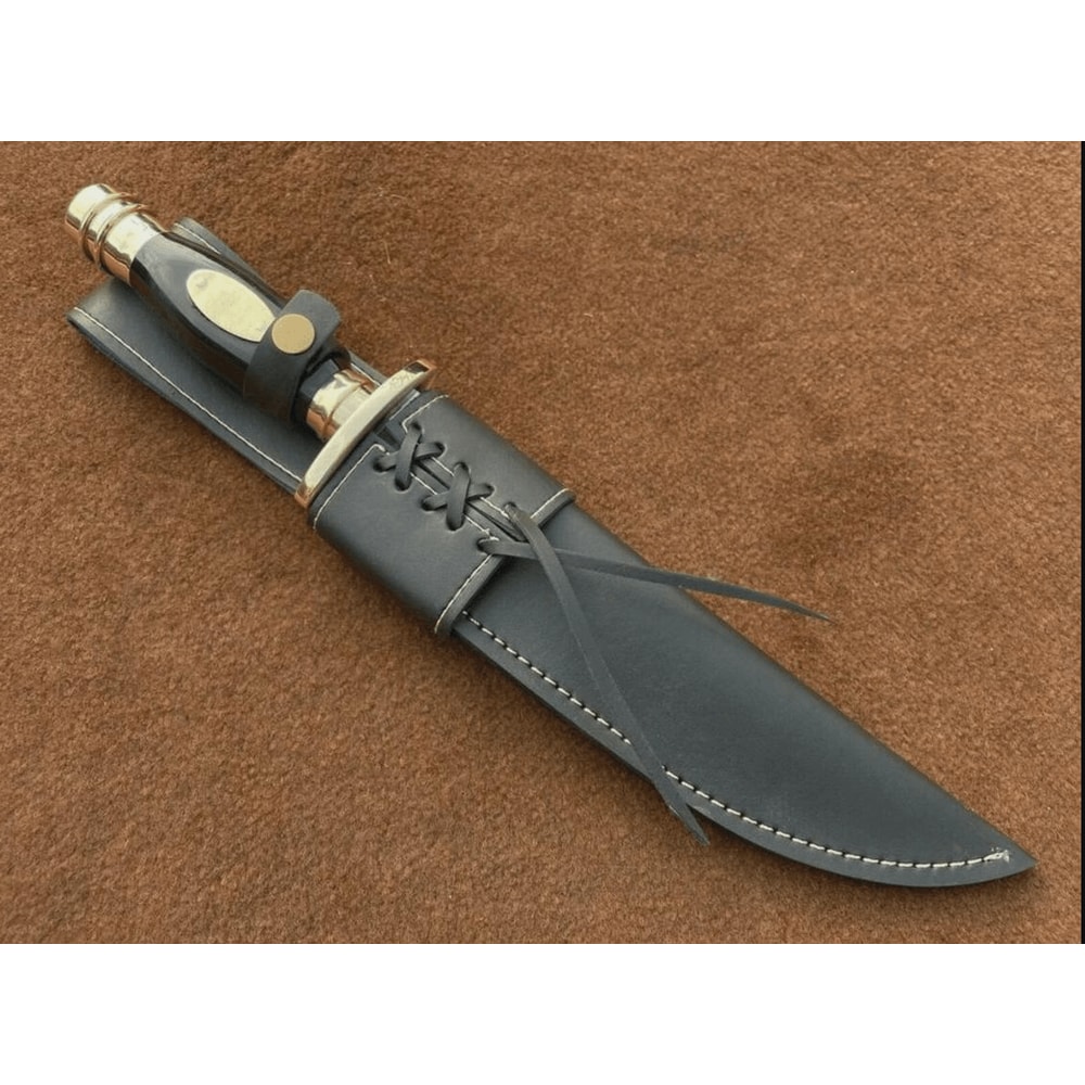 Searless Bowie Knife Handmade D2 Steel Knife Buffalo Horn Handle Leather Sheath 82 1