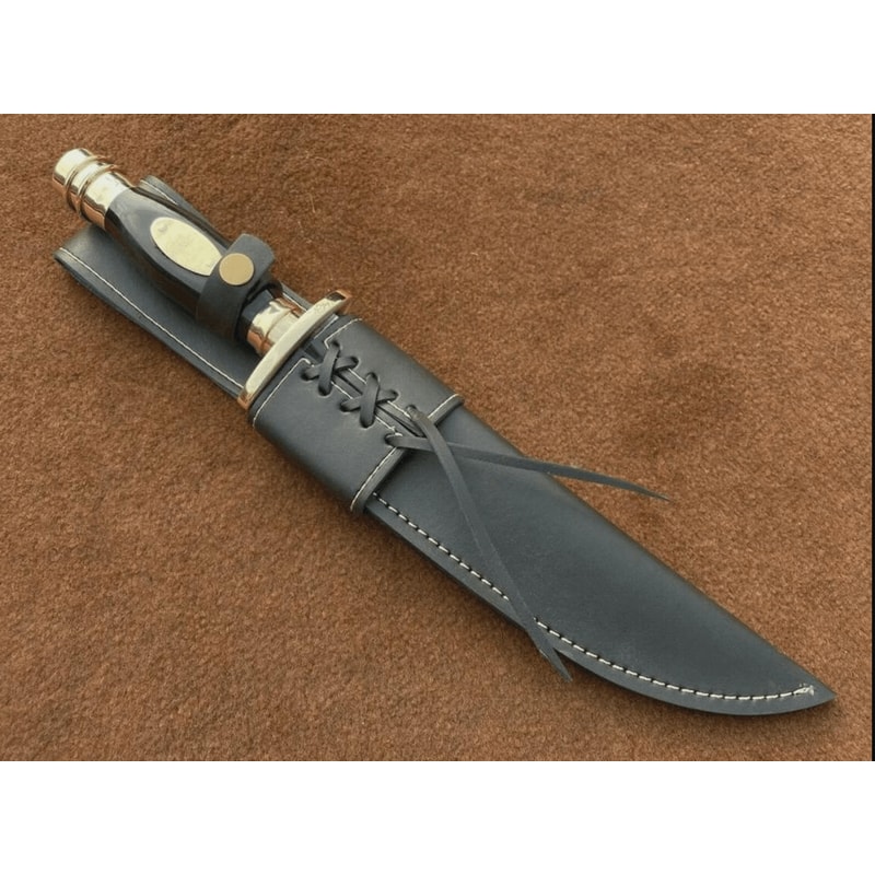 Searless Bowie Knife Handmade D2 Steel Knife Buffalo Horn Handle Leather Sheath 82 1