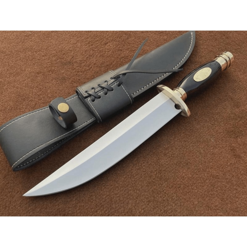 Searless Bowie Knife Handmade D2 Steel Knife Buffalo Horn Handle Leather Sheath 82 3
