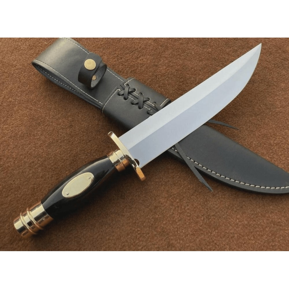 Searless Bowie Knife Handmade D2 Steel Knife Buffalo Horn Handle Leather Sheath 82 0