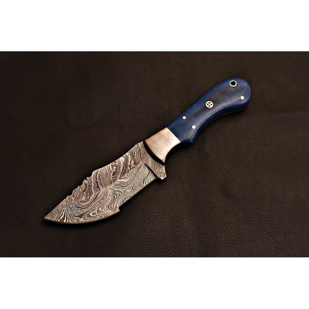 Luxury Handmade Damascus Tracker Blue Wood Handle Collectible Knife GIFT 1