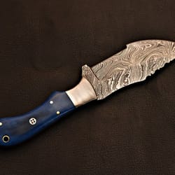 luxury handmade damascus tracker | blue wood handle collectible knife gift