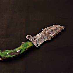 damascus tracker knife | green hardwood handle fixed blade | anniversary gifts | luxury artisan