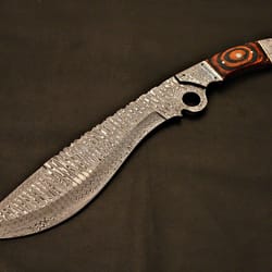 handmade damascus bowie knife | camping & edc blade with leather sheath