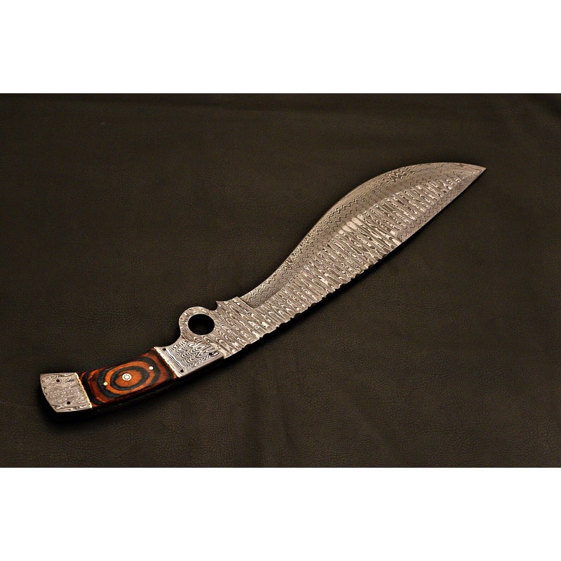 Handmade Damascus Bowie Knife Camping EDC Blade With Leather Sheath 2