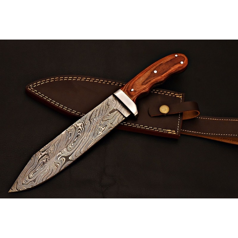 Damascus Steel Survival Bowie Knife Heavy Duty Tactical Camping Blade 1