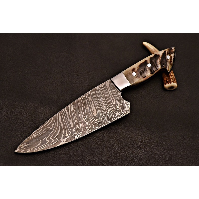 Damascus Steel Cooking Knife Artisan Chef Blade With Ram Horn Handle Birthday Gifts 0