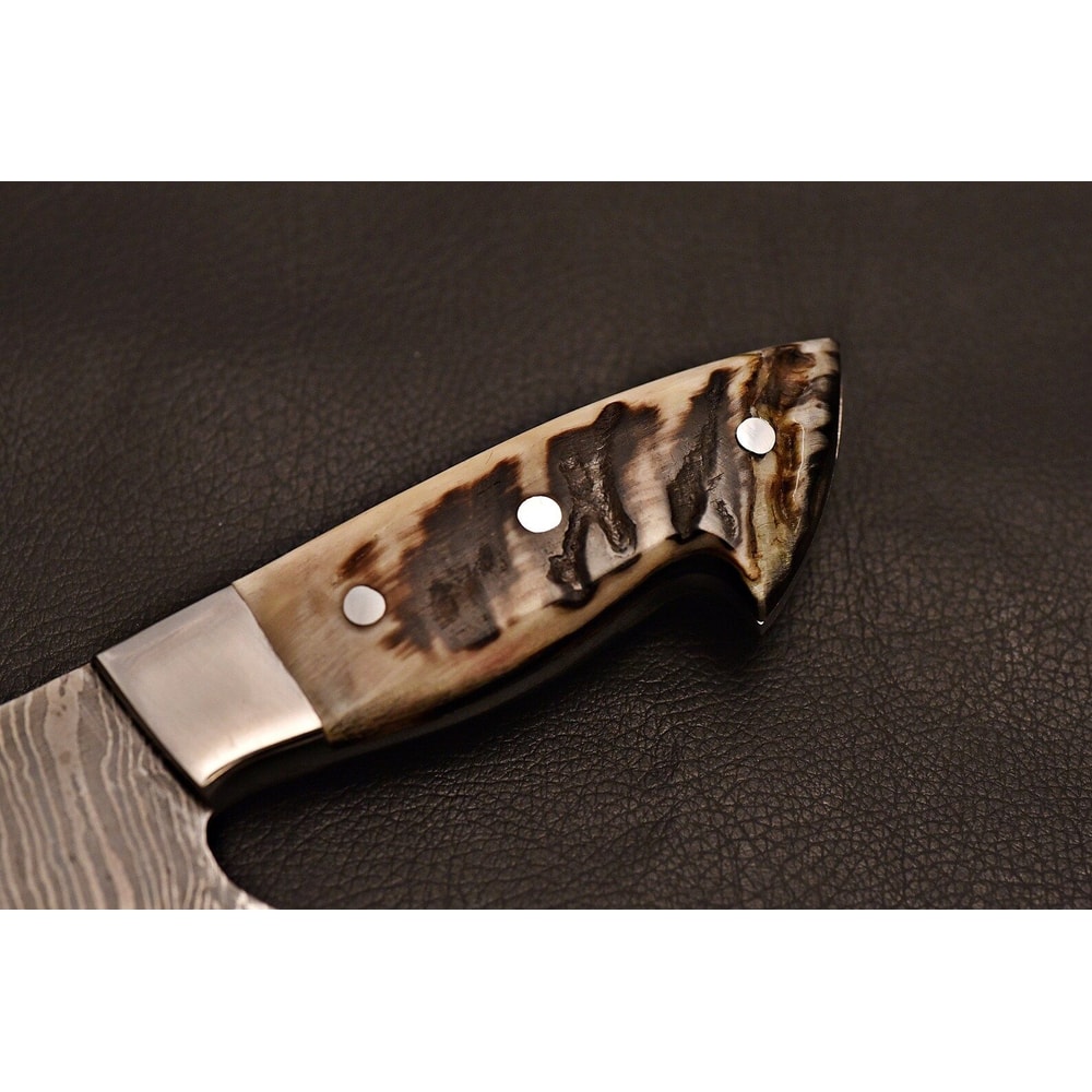 Damascus Steel Cooking Knife Artisan Chef Blade With Ram Horn Handle Birthday Gifts 1