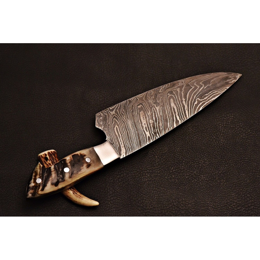 Damascus Steel Cooking Knife Artisan Chef Blade With Ram Horn Handle Birthday Gifts 2