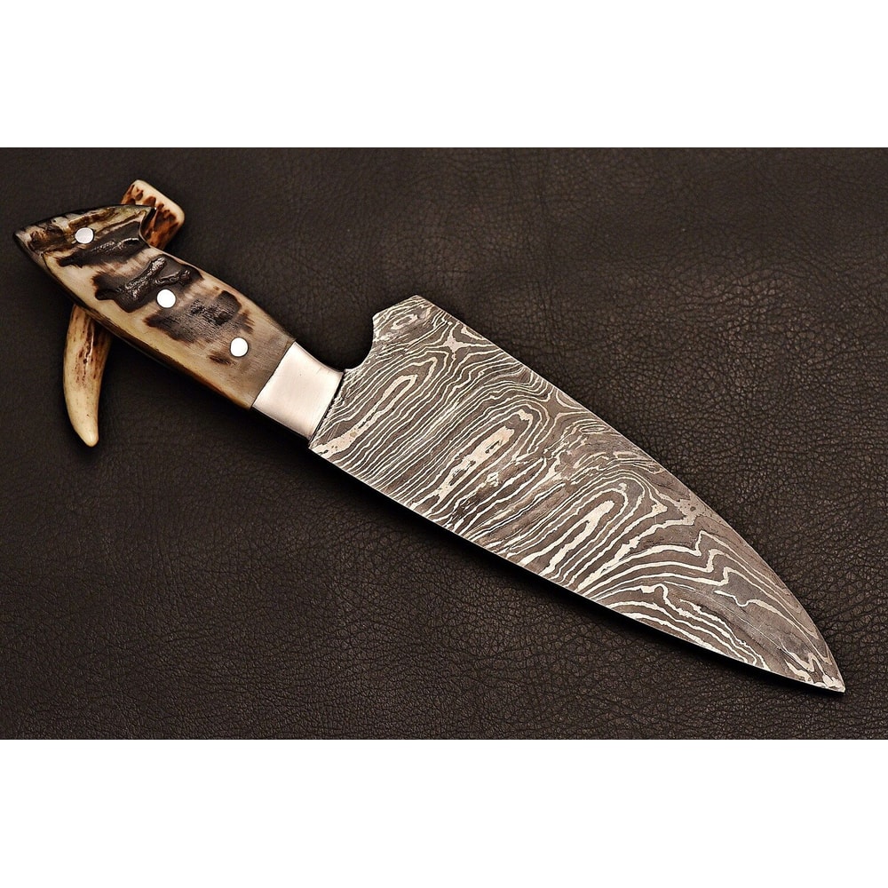Damascus Steel Cooking Knife Artisan Chef Blade With Ram Horn Handle Birthday Gifts 3