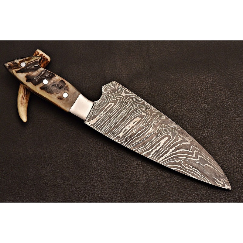 Damascus Steel Cooking Knife Artisan Chef Blade With Ram Horn Handle Birthday Gifts 3