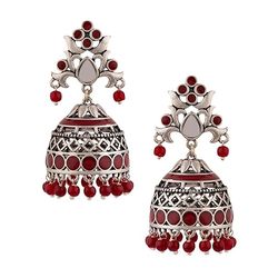 earrings for women and girls jhumka brass silver oxidised plating rangabati pink with pearl beads