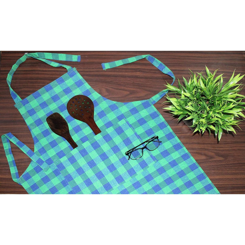Waterproof Unisex Kitchen Apron Checkered With 2 Big Size Front Centre Pocket And Adjustable Neck S 4