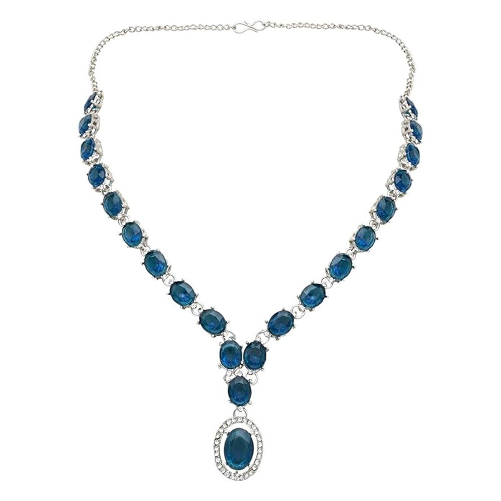 Jewels Silver Plated Stylish Design Crystal Diamond Necklace With Earrings 2