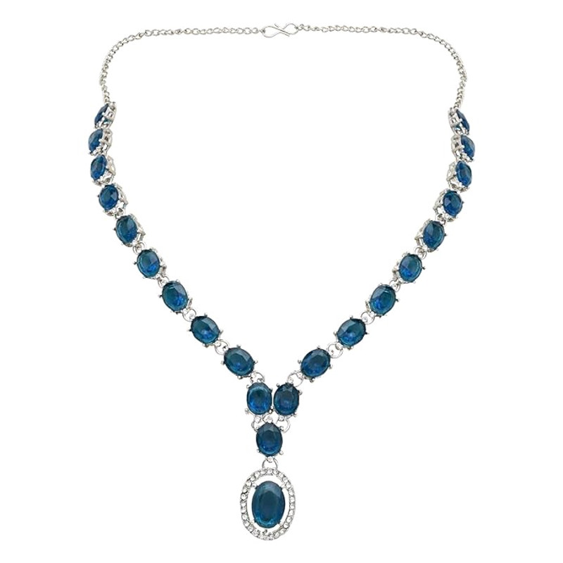 Jewels Silver Plated Stylish Design Crystal Diamond Necklace With Earrings 2