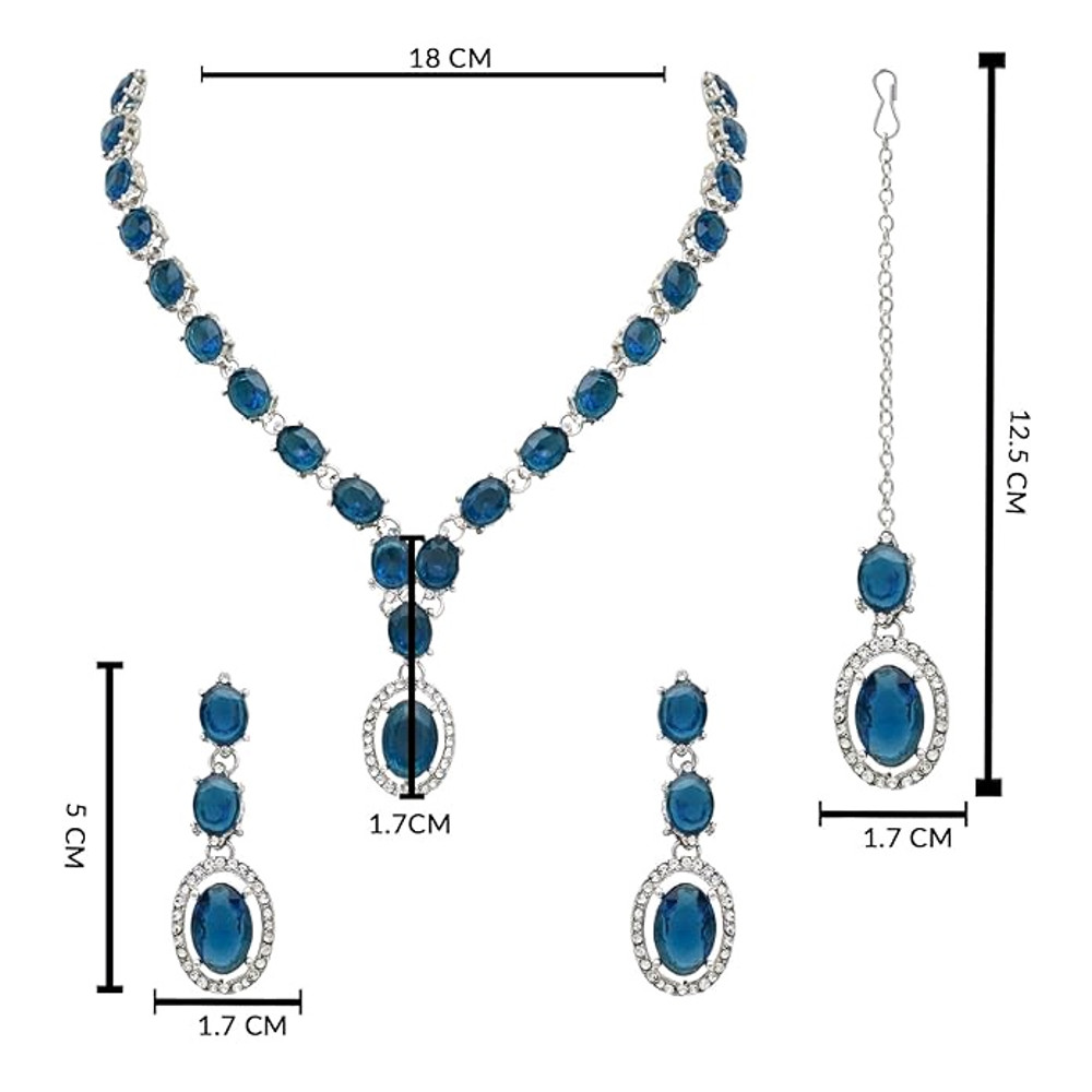 Jewels Silver Plated Stylish Design Crystal Diamond Necklace With Earrings 6