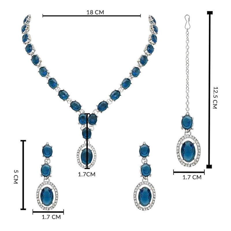 Jewels Silver Plated Stylish Design Crystal Diamond Necklace With Earrings 6